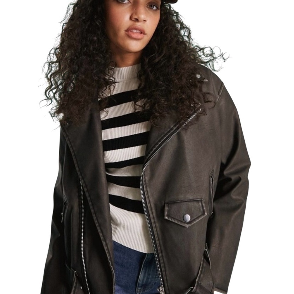Miss Selfridge faux leather oversized padded biker jacket